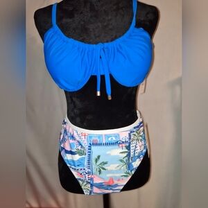 NWT Time and Tru Blue Multicolor Floral Bikini Set. Xl Top, Med & Large Bottoms